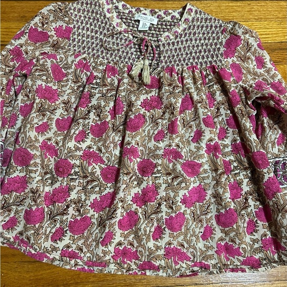 Rachel Zoe Floral Cotton Peasant Boho Smocked Long Sleeve Tassel Tie Top - Picture 9 of 11